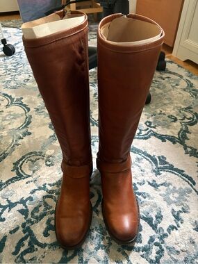 Frye Tall Phillip Harness Back Zip Boots in Chestnut Brown size 8